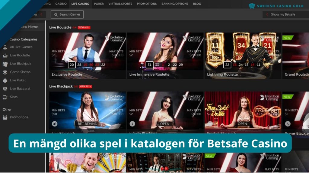 En mängd olika spel i katalogen för Betsafe Casino