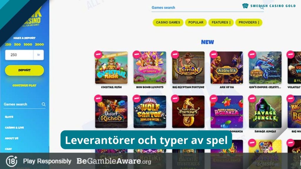 Leverantörer och typer av spel Prank casino